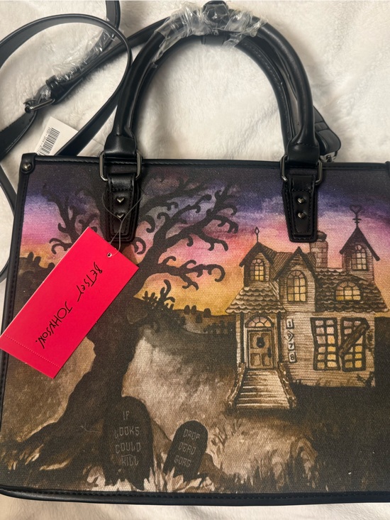 Betsey Johnson Handbags - Viral Betsey Johnson Black Haunted House Satchel with Purple & Orange Sunset
